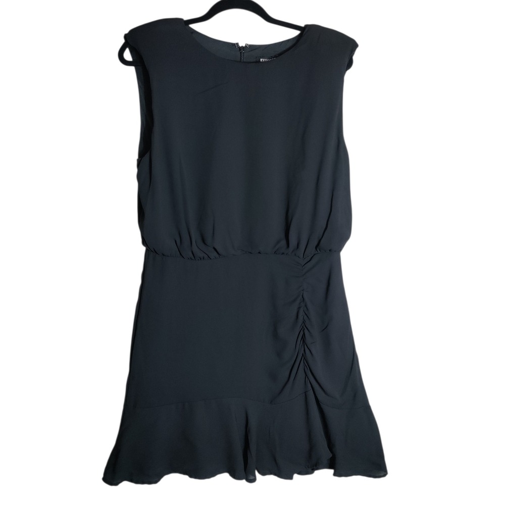 Express Conscious‎ Edit Black Sleeveless Ruffle Hem Ruched Mini Dress Womens L